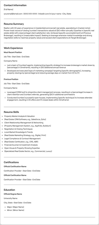 Realtor resume preview