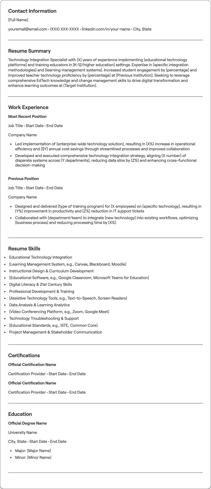 Technology Integration Specialist resume example