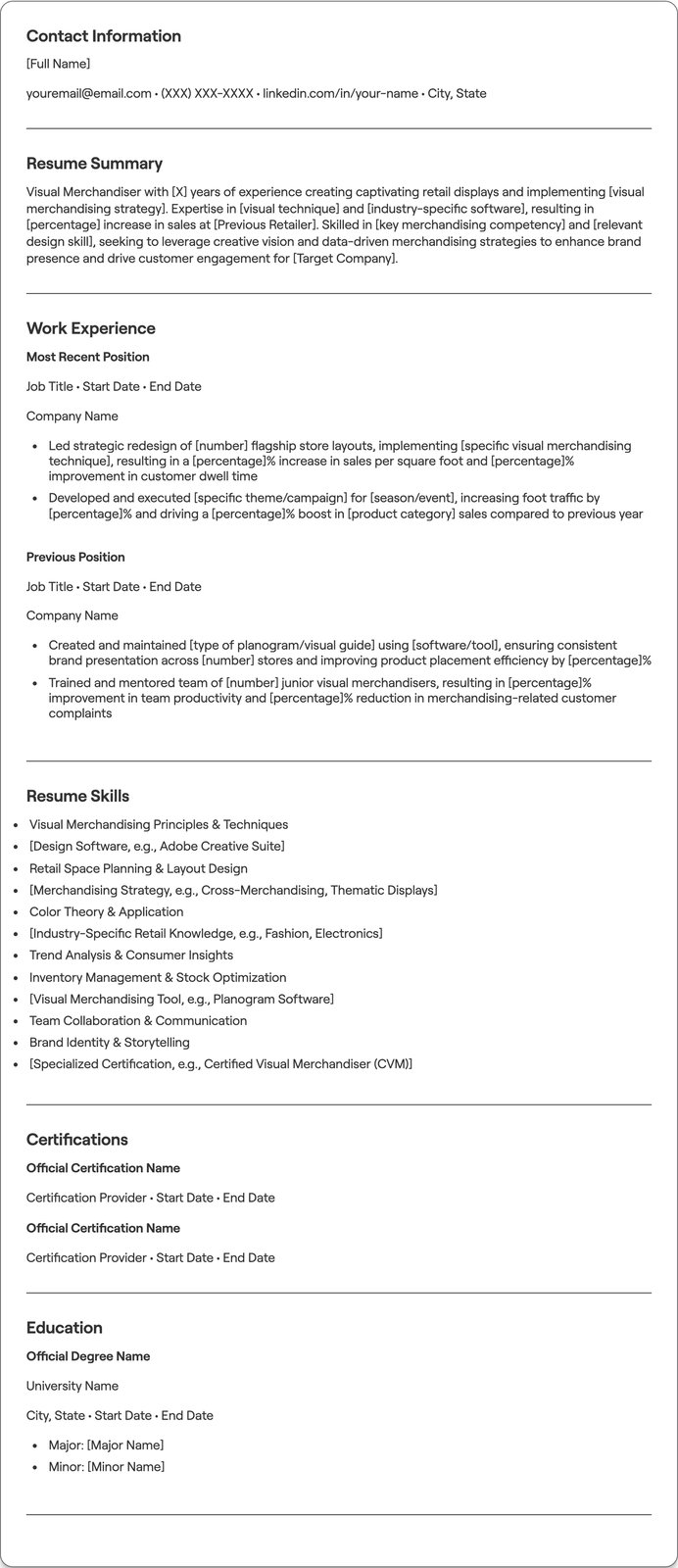 Visual Merchandiser resume example