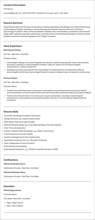 Visual Merchandiser resume example
