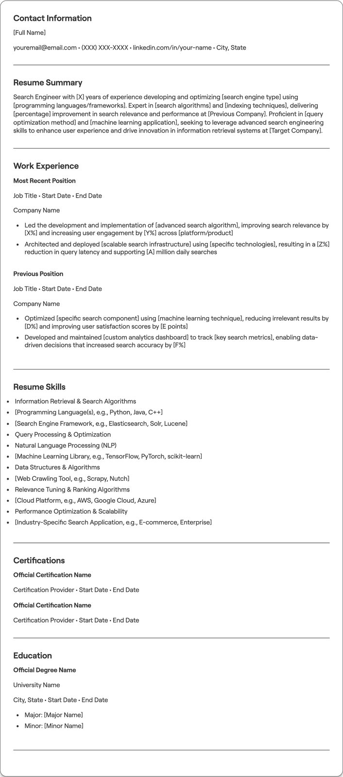 Search Engineer resume example