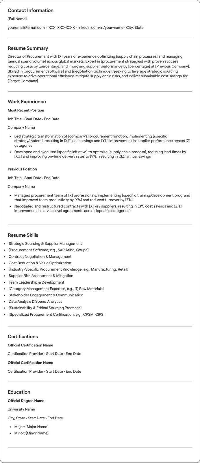 Director of Procurement resume example