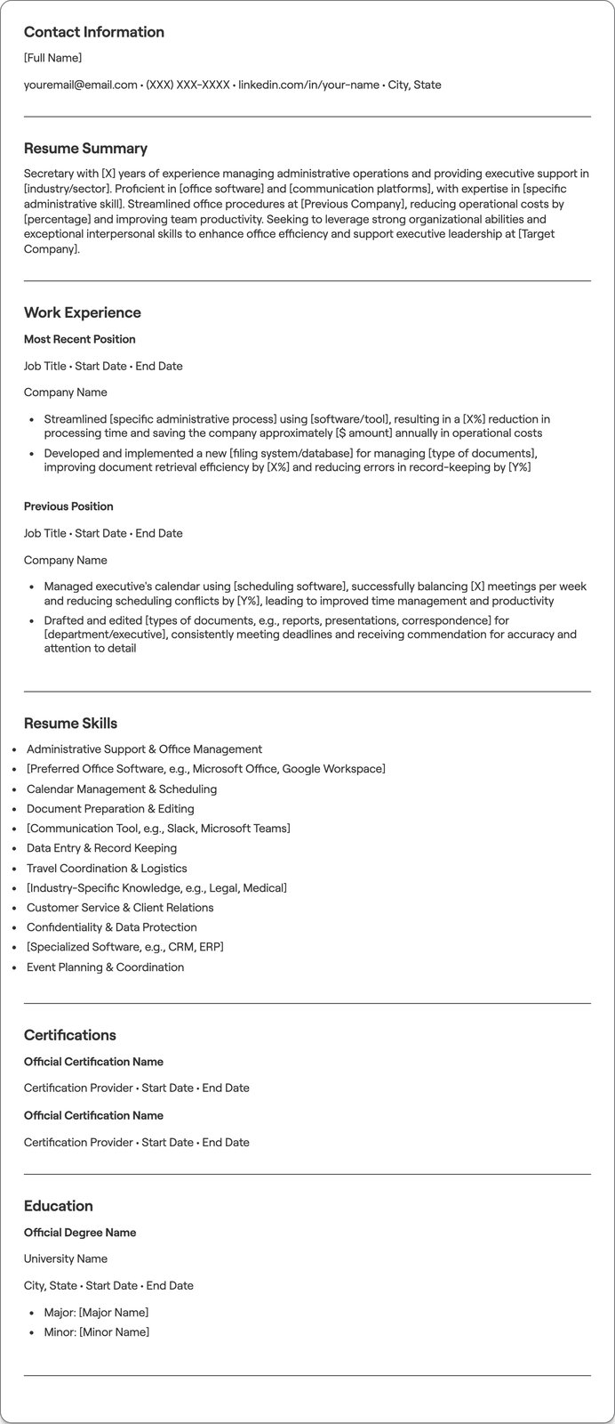 Secretary resume example