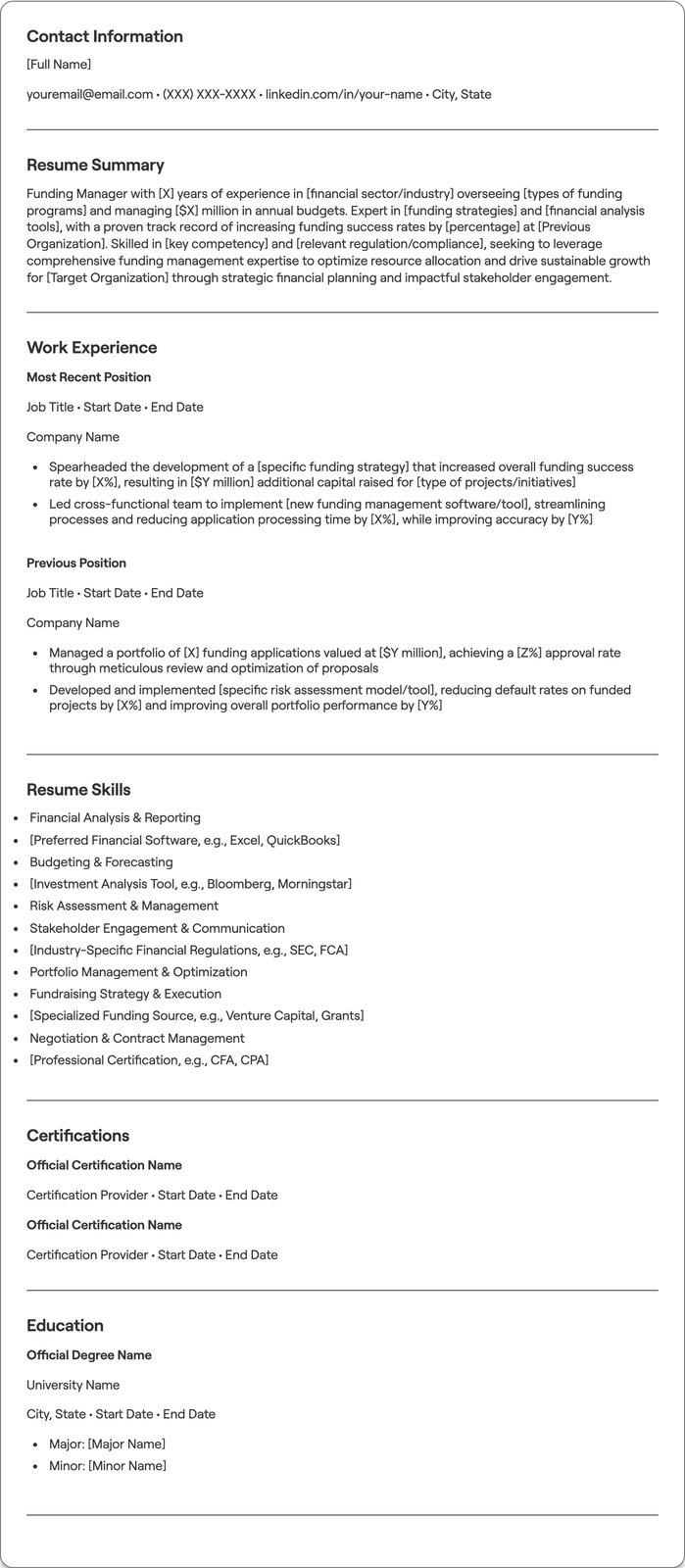 Funding Manager resume example