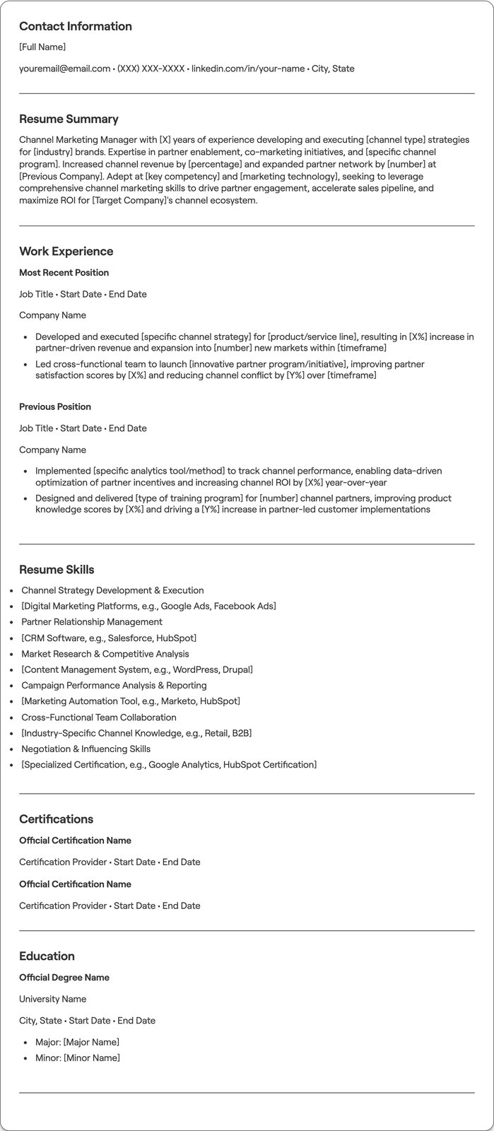 Channel Marketing Manager resume example