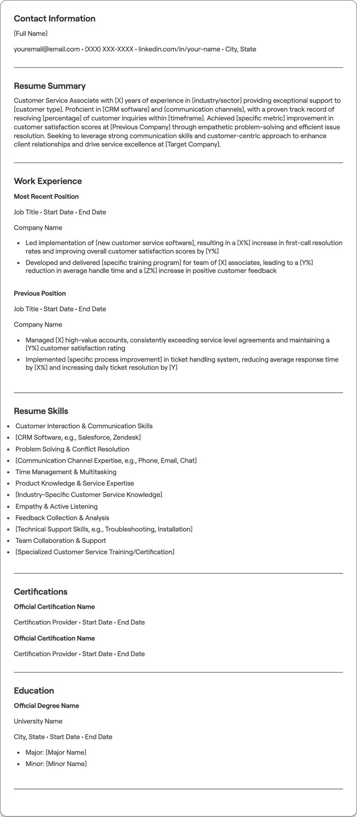 Customer Service Associate resume example