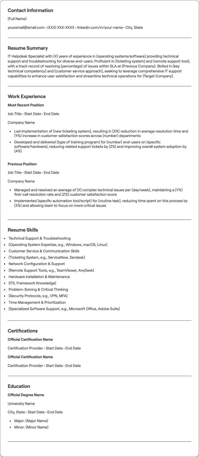 IT Helpdesk resume example