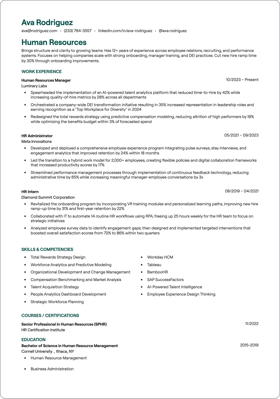 Human Resources resume example
