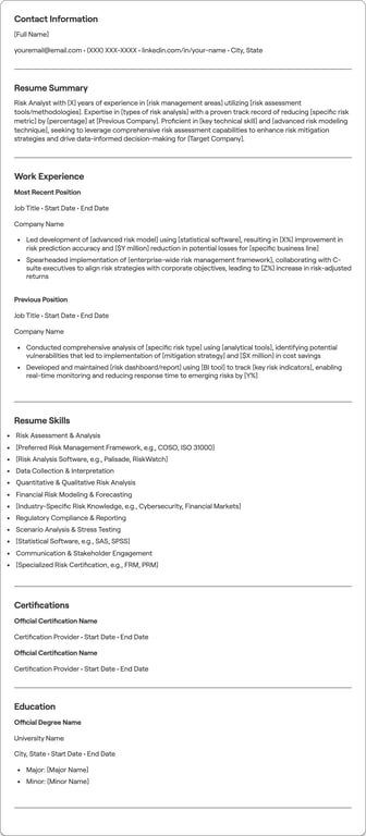 Risk Analyst resume example