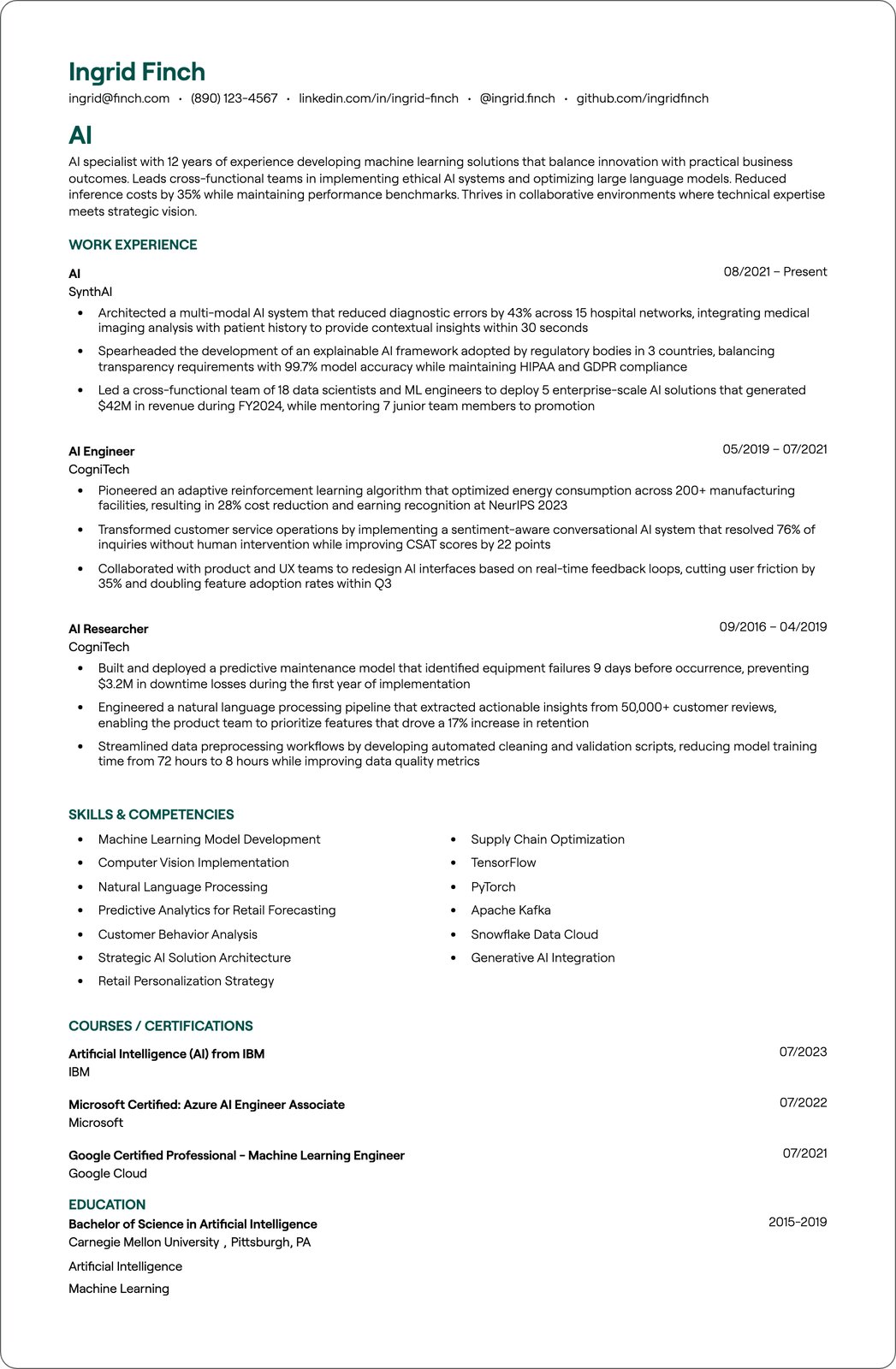 AI Developer resume example