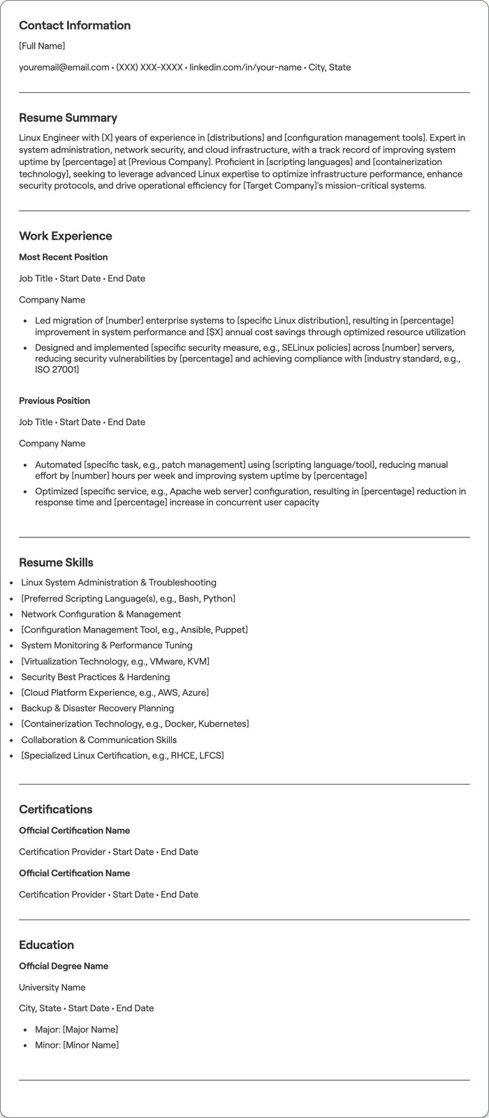 Linux Engineer resume example