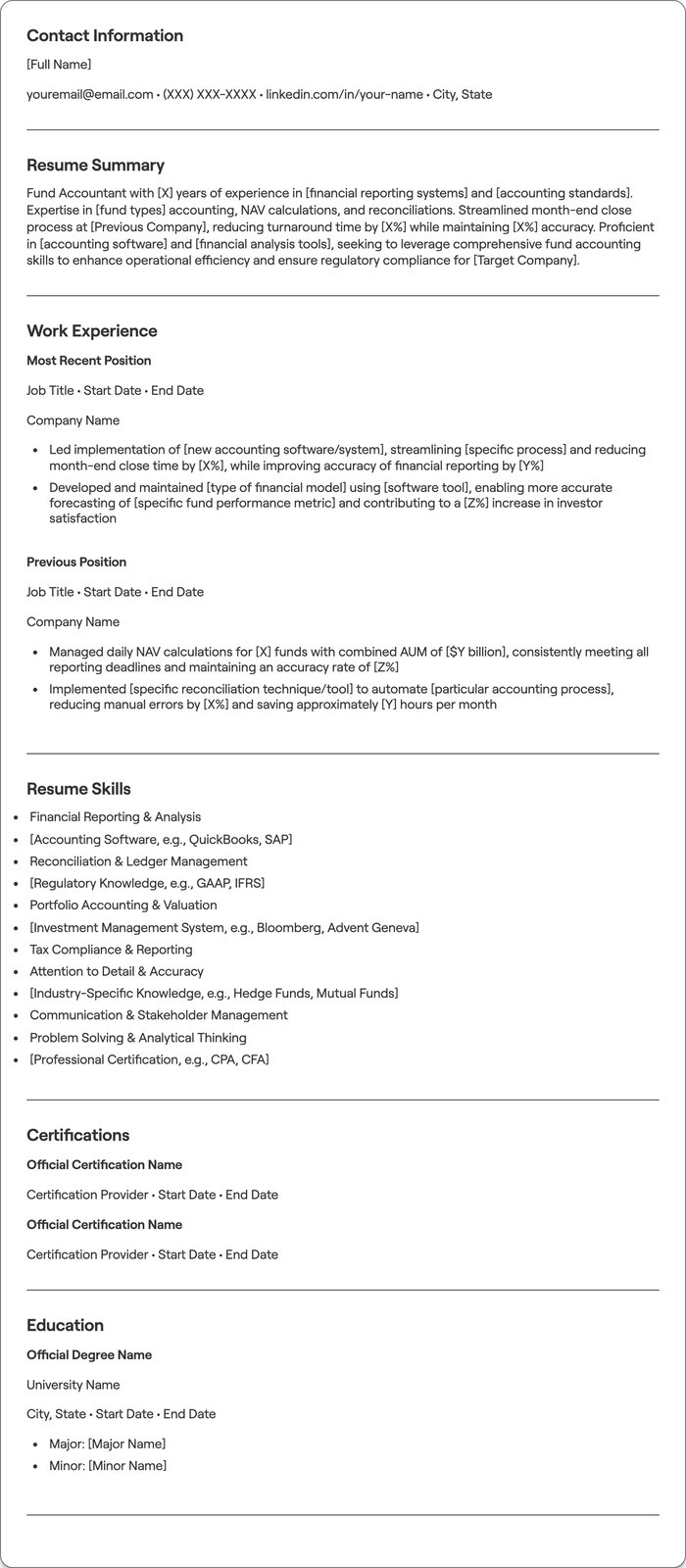 Fund Accountant resume example