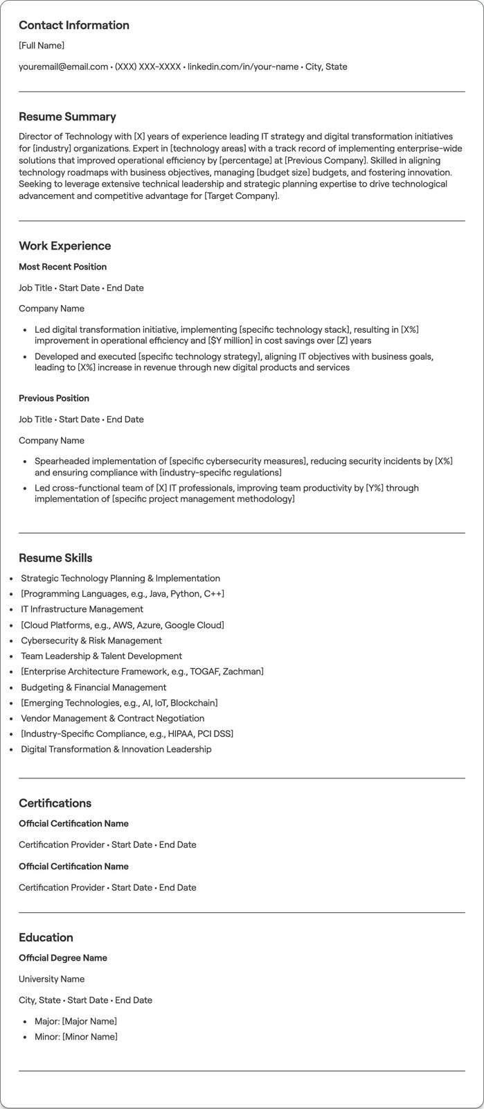 Director of Technology resume example