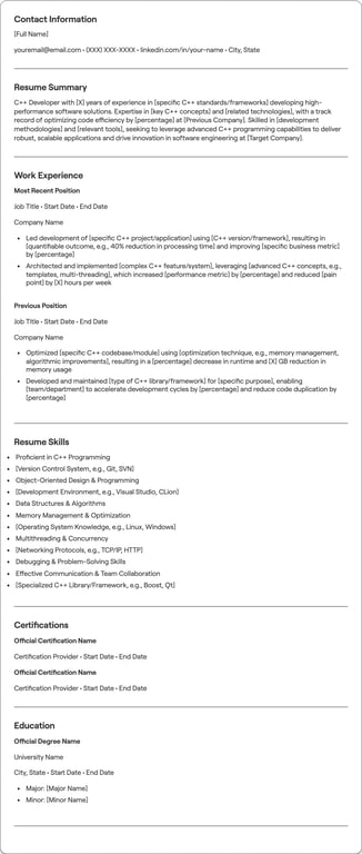C++ Developer resume preview