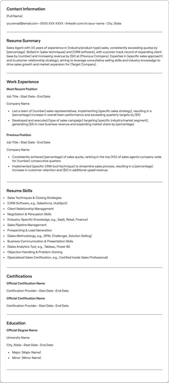 Sales Agent resume example