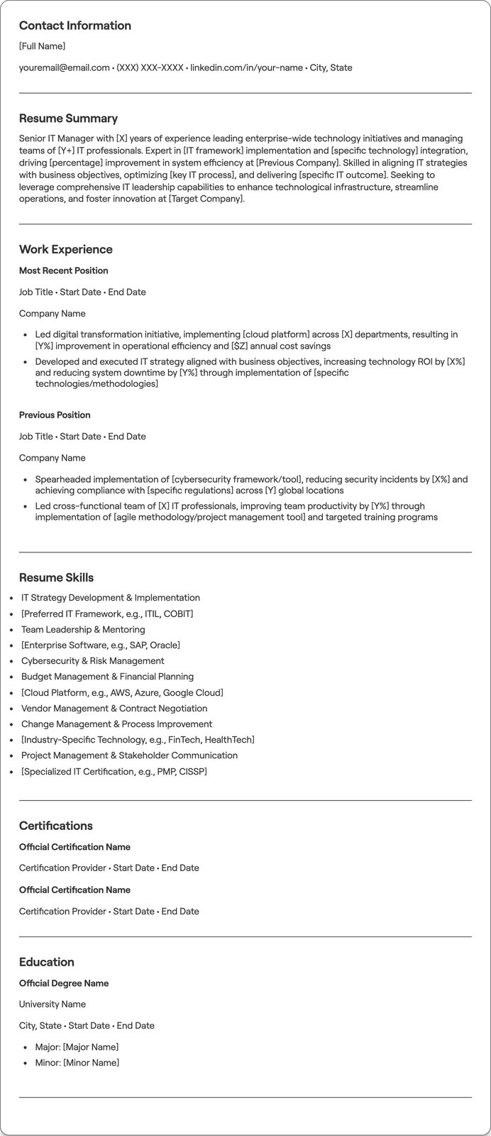 Senior IT Manager resume example