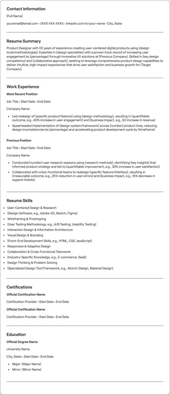 Product Designer resume example