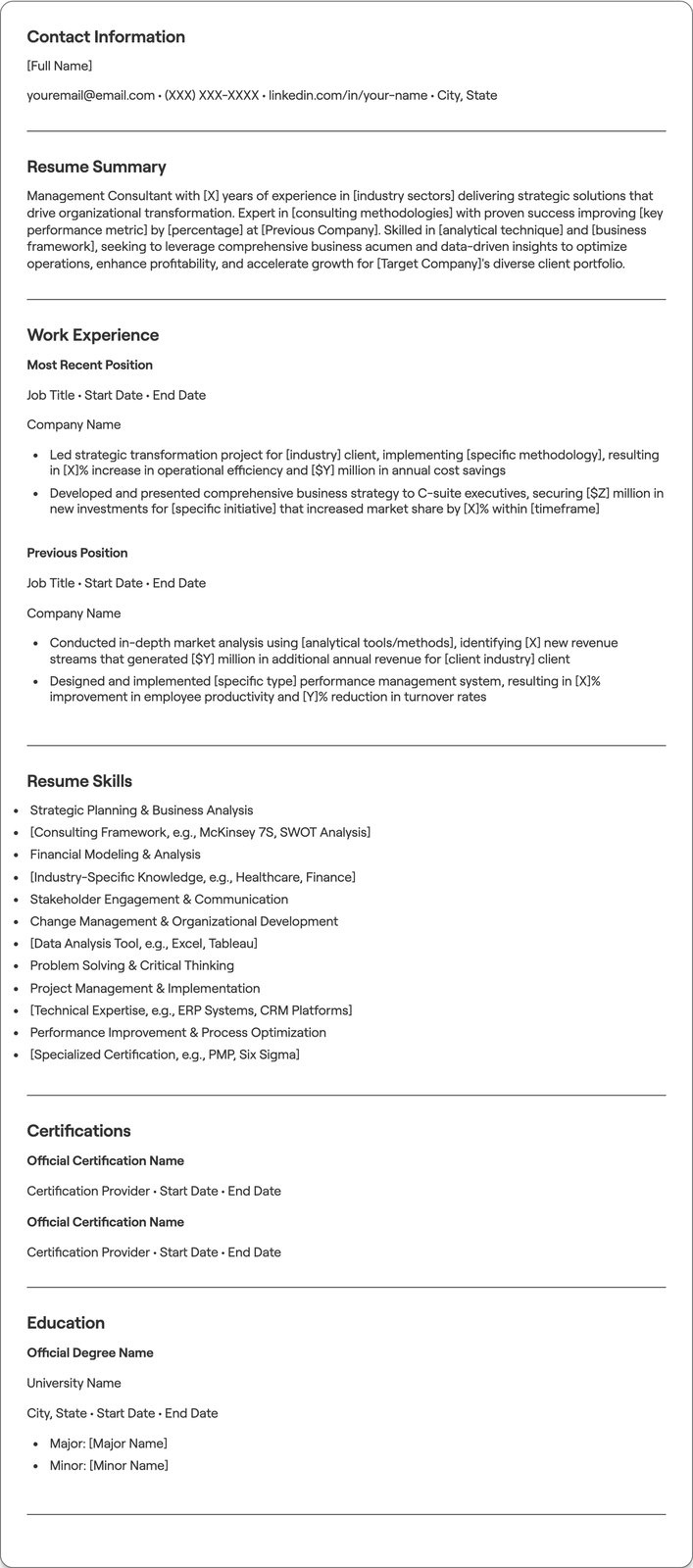 Management Consultant resume example