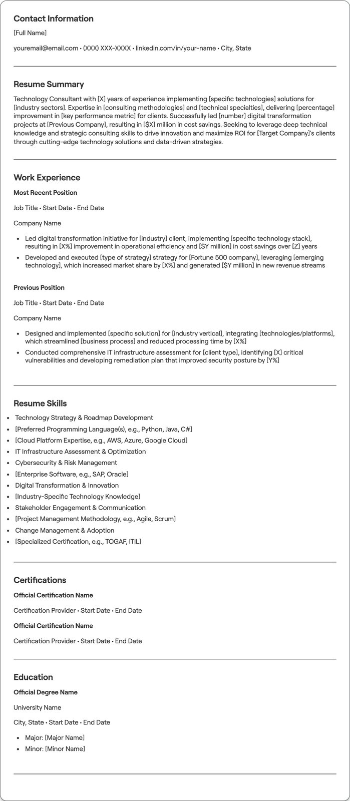 Technology Consulting resume example