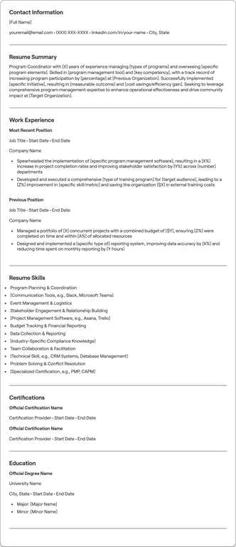 Program Coordinator resume preview