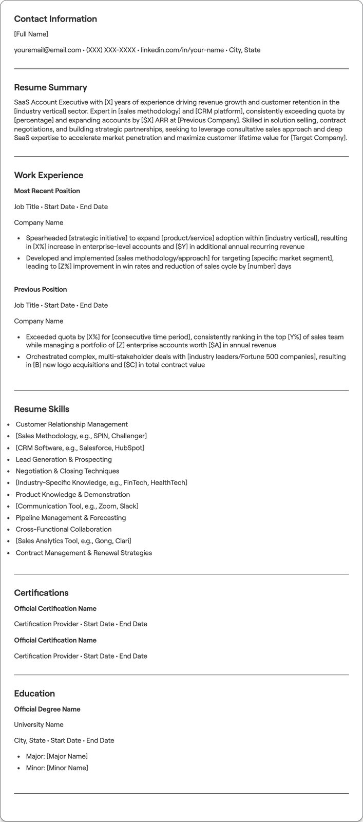 SaaS Account Executive resume example