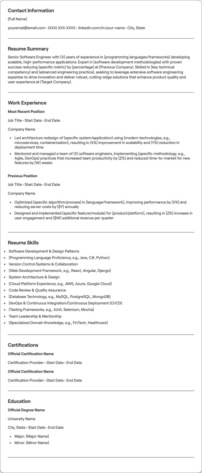Senior Software Engineer resume example