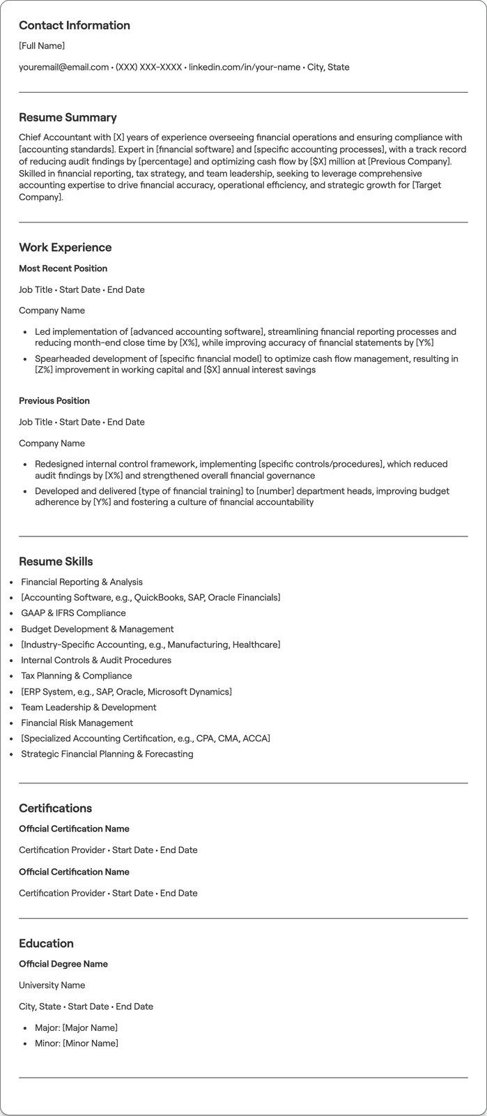 Chief Accountant resume example