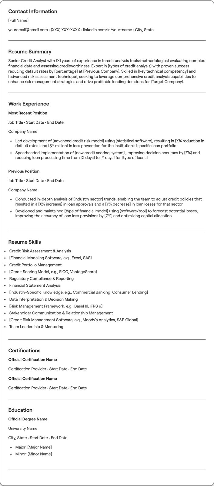 Senior Credit Analyst resume example