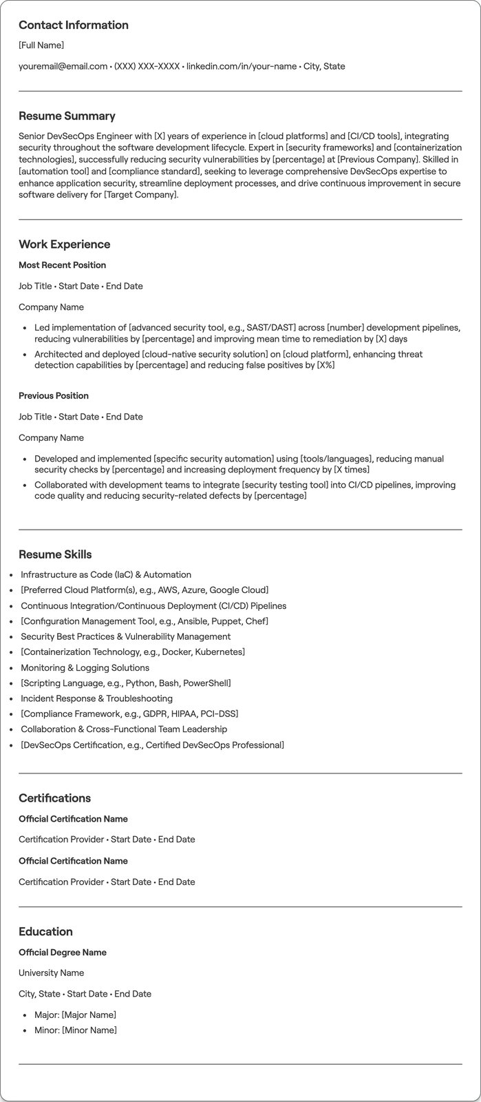 Senior DevSecOps Engineer resume example