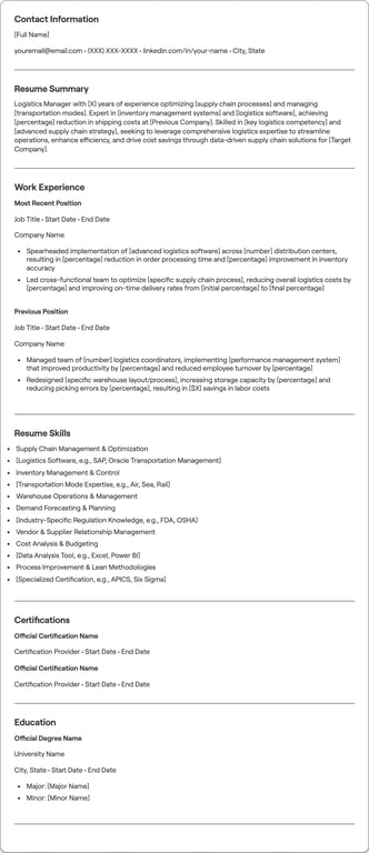 Logistics resume example