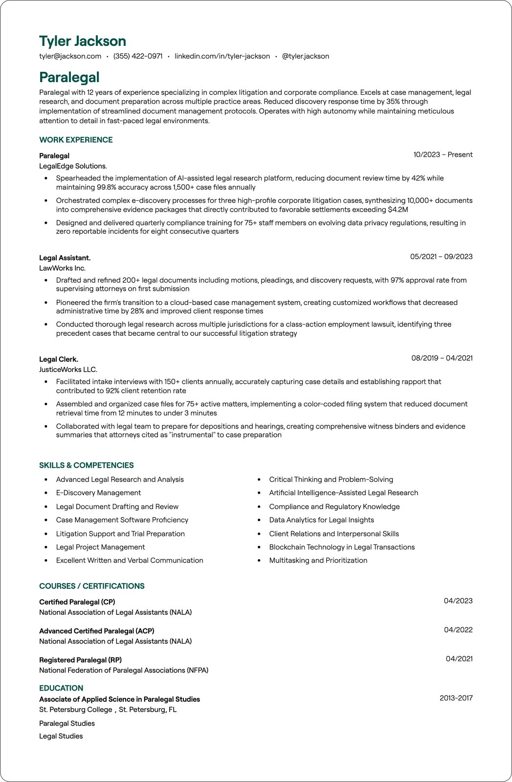 Paralegal resume example