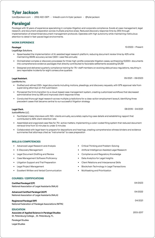 Paralegal resume example