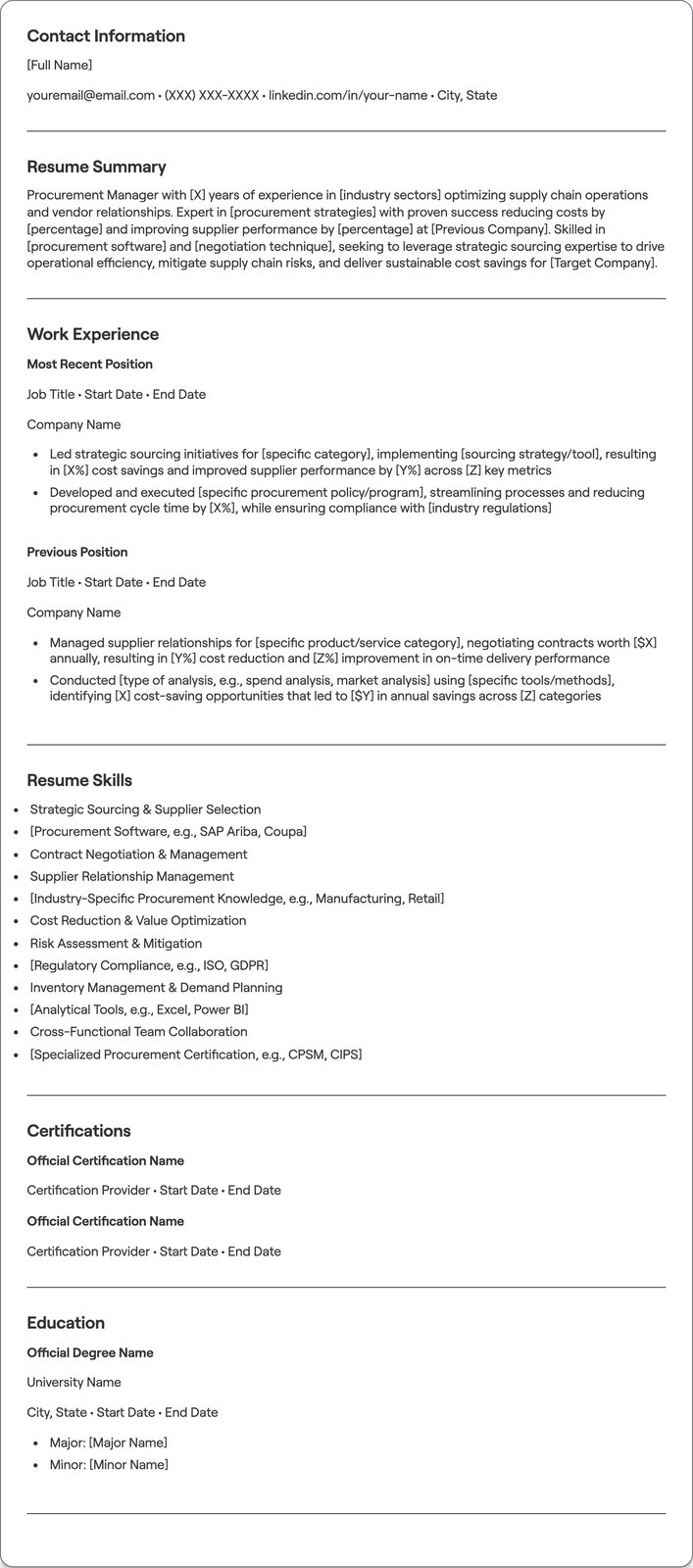 Procurement Manager resume example