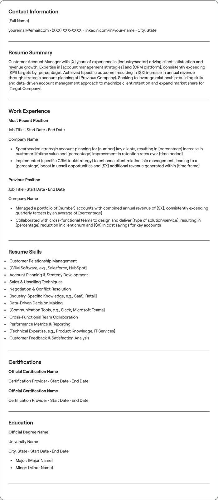 Customer Account Manager resume example