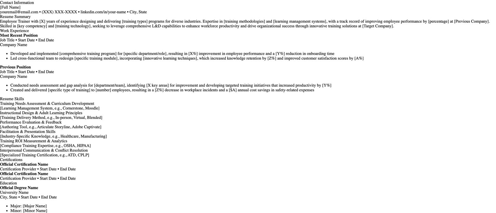 Employee Trainer resume example