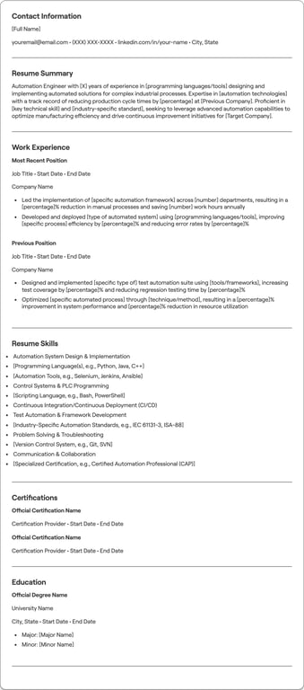 Automation Engineer resume example