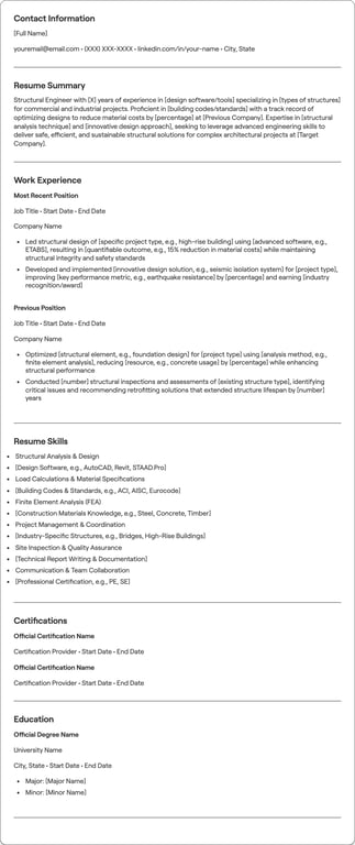 Structural Engineer resume example