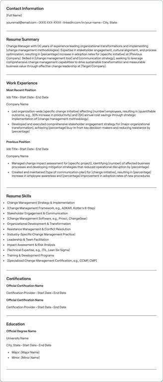 Change Manager resume example