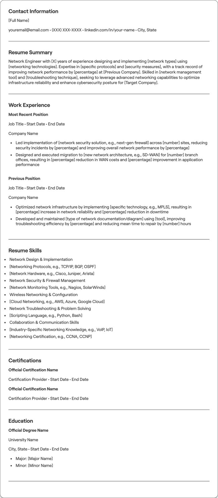 Network Engineer resume example