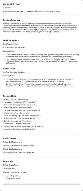 Network Engineer resume example