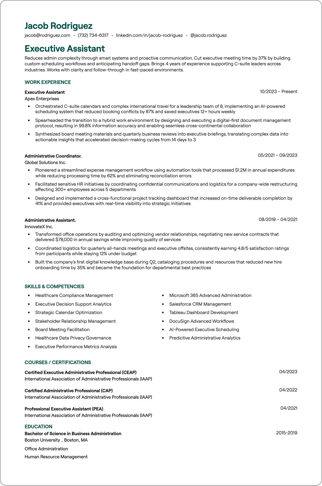 Executive Assistant resume example