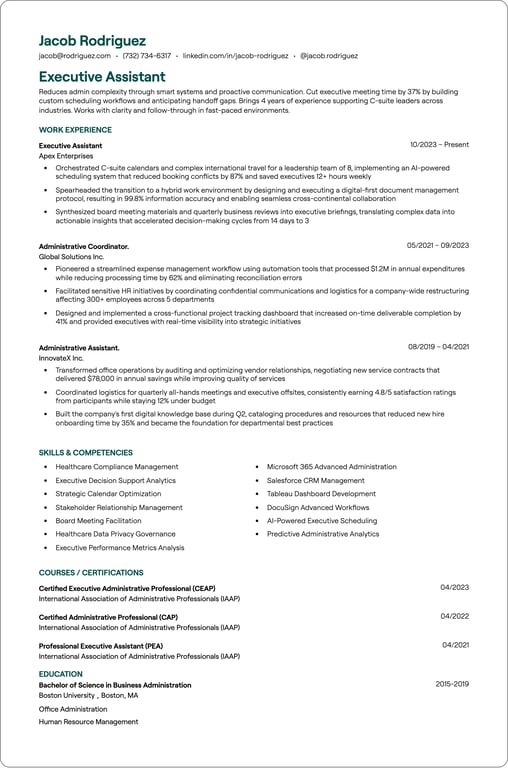 Executive Assistant resume example
