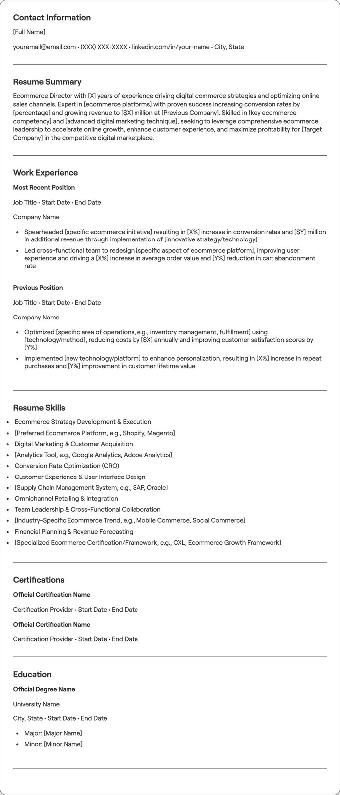 Ecommerce Director resume example