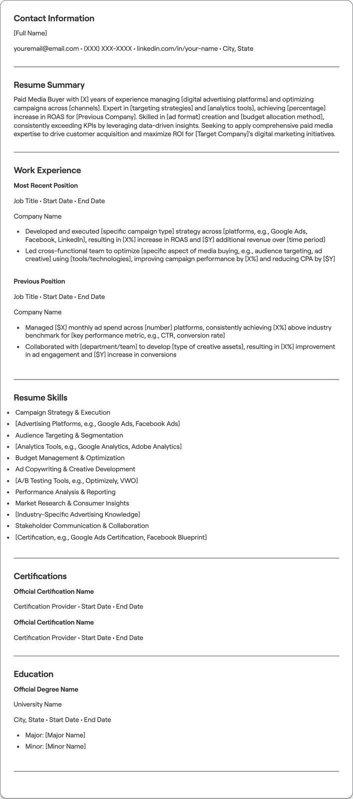 Paid Media Buyer resume example