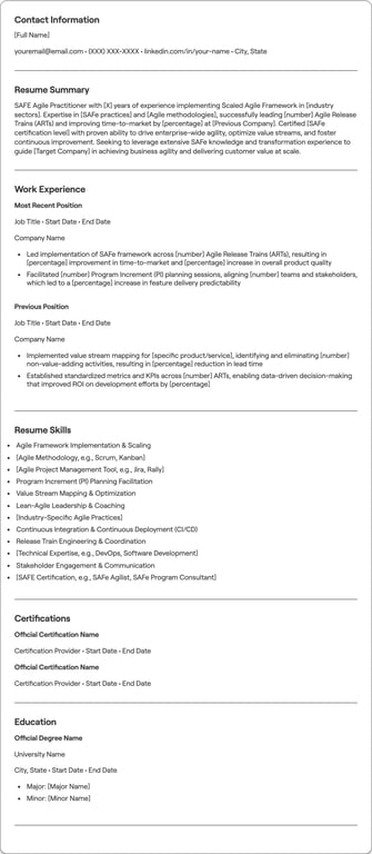 SAFE Agile resume preview