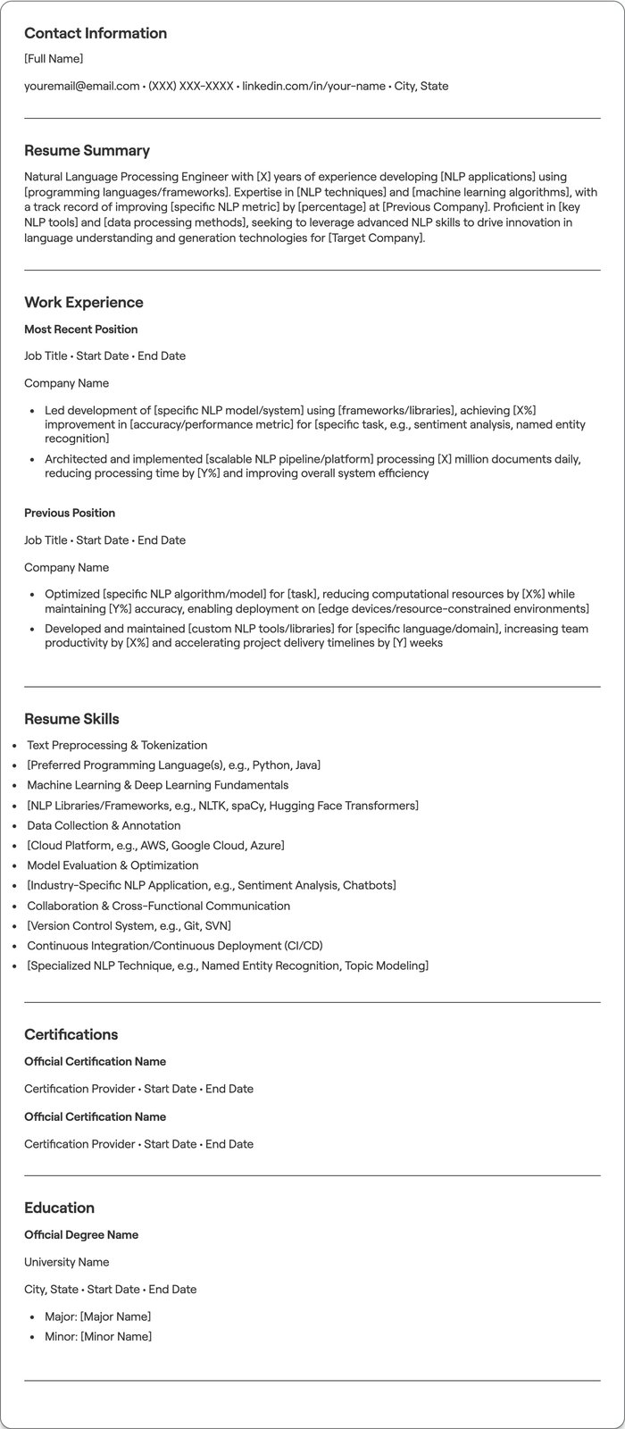 Natural Language Processing Engineer resume example