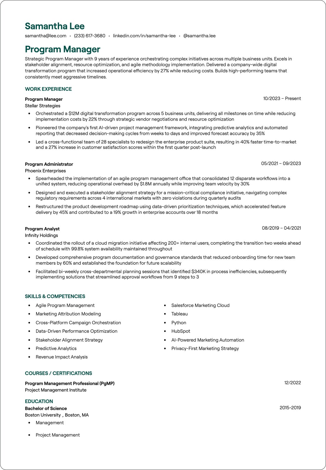 Senior Program Manager resume example