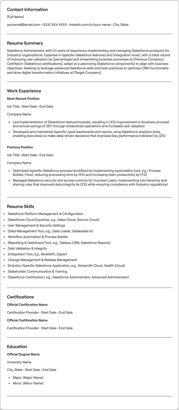 Salesforce Administrator resume example