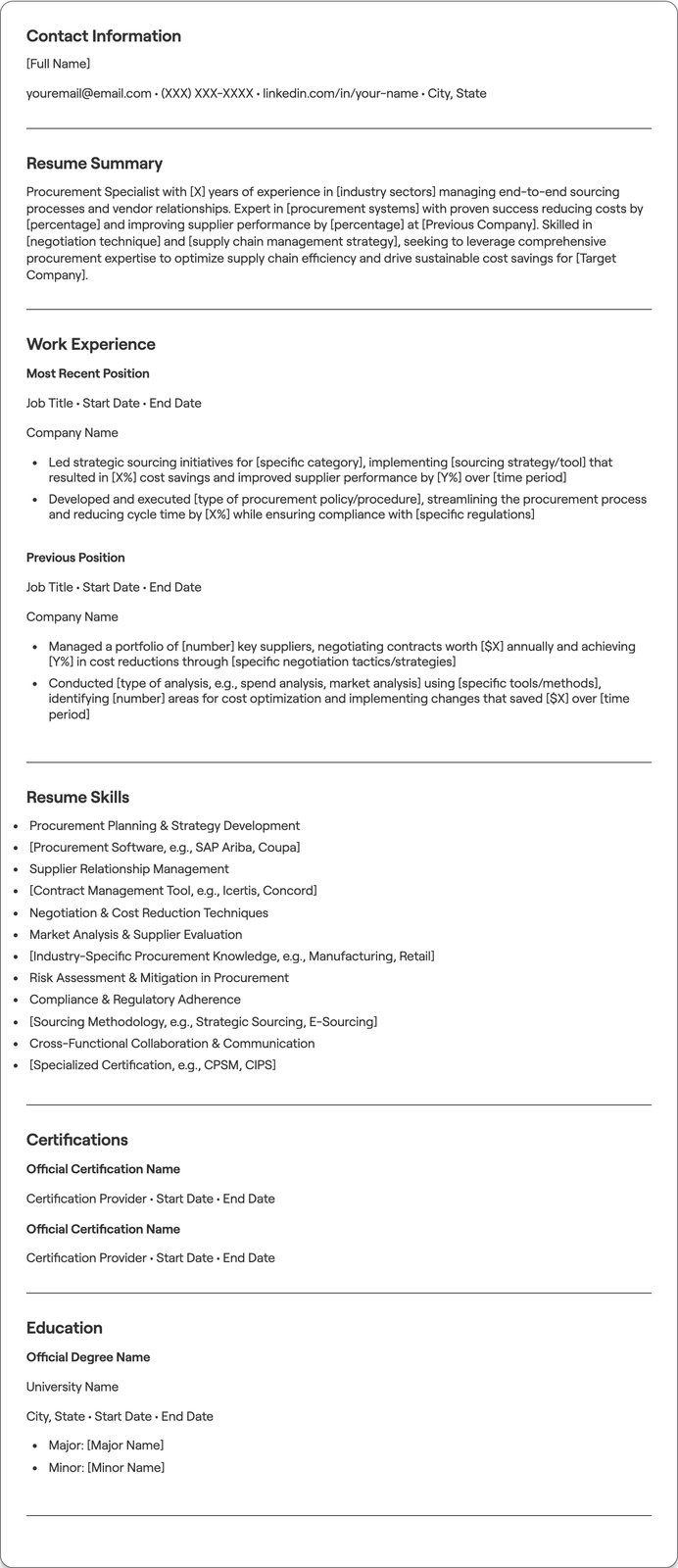 Procurement Specialist resume example