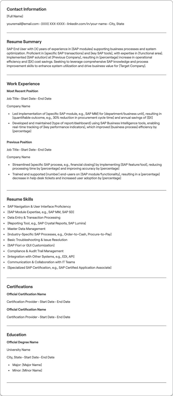 SAP End User resume example